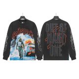 Cross-border wholesale of trendy GOD streetwear vintage skull print washed distressed long-sleeve T-shirts and hooded sweatshirts for men and women