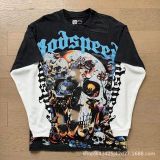 Autumn and winter cross-border American-style skull rock street washed print vintage cotton long-sleeve shirt for men and women