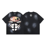 American trendy high street Hellstar men's and women's heavy washed distressed loose vintage short-sleeve T-shirt