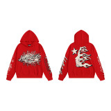 25ss American high street fashion brand HELL street heavy print terry sweatshirt casual sports hooded set for men and women