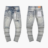 Cross-border European and American Purple Brand jeans, washed, distressed, vintage, ripped, with splatter paint, cool and stylish, Amiri American style