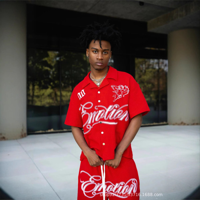 American-style trendy brand retro rhinestone printed logo trendy summer round-neck unisex short-sleeve T-shirt for cross-border fashion