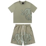 SynaWord European and American trendy brand letter print high street hip-hop casual trendy short-sleeve T-shirt men's set