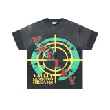 25ss cross-border foreign trade VALL trendy high street retro washed distressed street style direct-print rhinestone short-sleeve unisex T-shirt