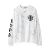 American retro SAINT MICHAEL ICON trendy brand short-sleeve distressed hoodie for men and women, casual vintage sweatshirt