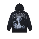 High-quality MIXED EMOTION trendy street hip-hop rhinestone white ink direct-print zipper hoodie for men and women