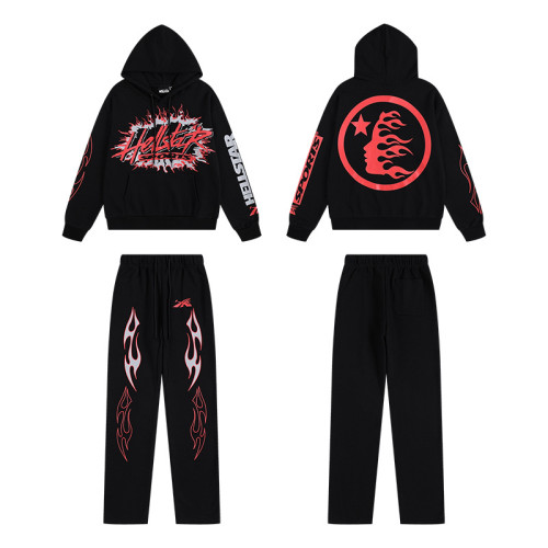 25ss American high street fashion brand HELL street heavy print terry sweatshirt casual sports hooded set for men and women