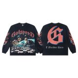 Cross-border American fashion Godspeed new American street hip-hop print retro pure cotton casual long-sleeve T-shirt