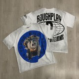 Rough Play vintage washed distressed high street rhinestone frayed men's and women's short-sleeve T-shirt vest ins street fashion