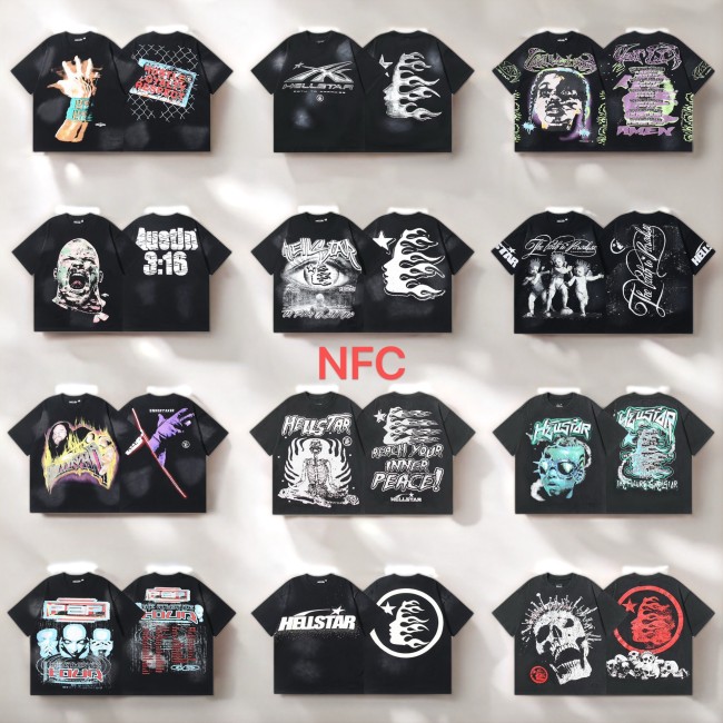 25ss Summer New Hellstar American Style Trendy Brand High Street Washed Vintage Print Unisex Short Sleeve T-Shirt