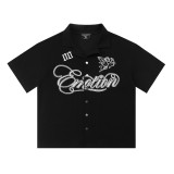 European-style fashion printed short-sleeve T-shirt for men, trendy brand with rhinestone embellishments, personalized men's clothing, stylish and slim-fit floral T-shirt