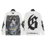 Cross-border wholesale of trendy GOD streetwear vintage skull print washed distressed long-sleeve T-shirts and hooded sweatshirts for men and women