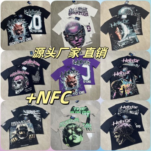NFC Chip Hell Star HEEL Washed Vintage American Style Printed Short Sleeve T-Shirt