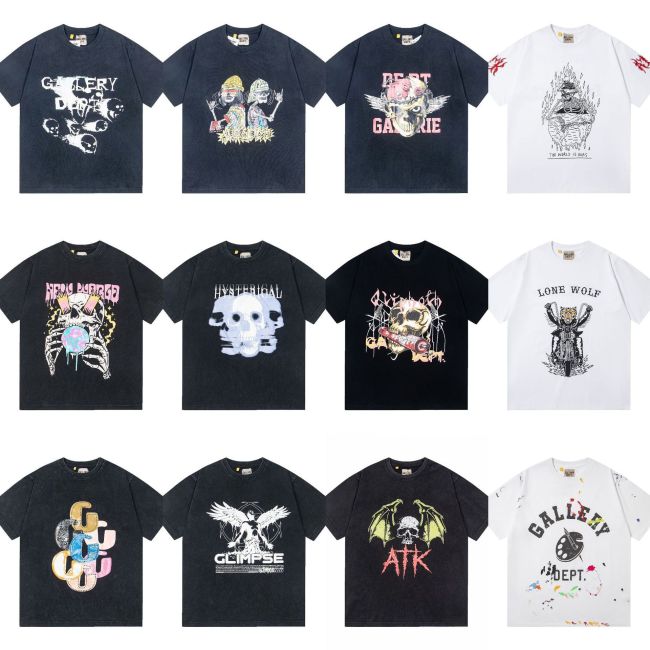 Gallery Dept.American fashion brand high street washed distressed vintage skull loose-fit unisex summer short-sleeve T-shirt