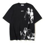 25ss American style trendy brand high-quality off-shoulder short-sleeve T-shirt with melting arrow gradient starry sky ink splatter design for men and women
