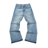 High-quality European and American new style Gallery washed micro-flared black and blue patchwork jeans for men and women, long pants and shorts