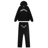Foreign trade American-style trendy brand sp555der spider web rhinestone letter fleece hoodie unisex sweatshirt and pants