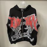 MIXED EMOTION trendy street hip-hop rhinestone white ink direct-print long-sleeve T-shirt zip-up hoodie unisex jacket