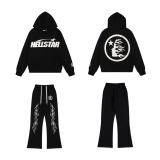 25ss American high street fashion brand HELL street heavy print terry sweatshirt casual sports hooded set for men and women