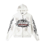 Hellstar European and American fashion brand high street vintage washed distressed printed street style loose hoodie for men and women