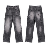 26ss cross-border foreign trade European and American trendy brand street style splattered paint ripped casual embroidered slim straight jeans for men