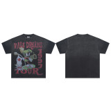 High-end American hip-hop couple's T-shirt, heavy-duty washed and distressed, West Coast rap short-sleeve, trendy basic style