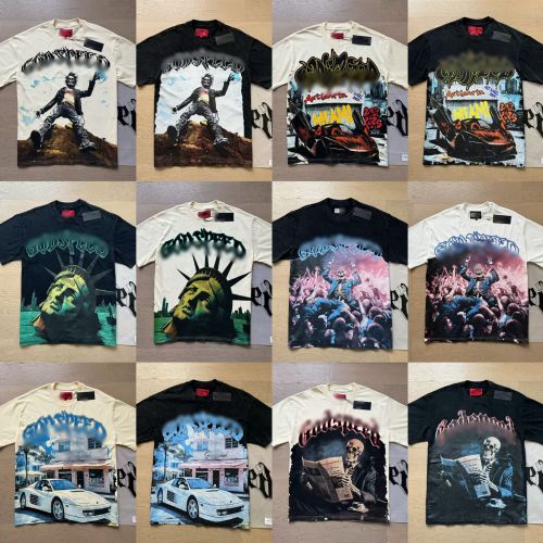 26ss Cross-Border Foreign Trade American Style Trendy Brand Street Rock Skull Washed Vintage Loose Short-Sleeve American Trend T-Shirt for Men and Women