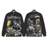 Cross-border wholesale of trendy GOD streetwear vintage skull print washed distressed long-sleeve T-shirts and hooded sweatshirts for men and women