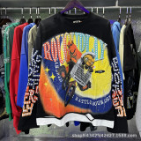 SS Cross-Border Fashion Wholesale Rou Street Hip-Hop Retro Printed Ripped Fake Two-Piece Loose Long-Sleeve for Men and Women