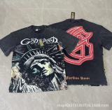 25ss Summer New Godspeed American Style Trendy Rock Street Hip-Hop Vintage Washed Printed Short Sleeve