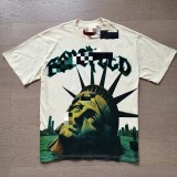 Cross-border American style new trendy brand retro distressed print street casual loose short-sleeve t-shirt, same style for couples