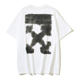 Wholesale high-quality foreign trade trendy brand off-shoulder short-sleeve T-shirts with melting arrow gradient starry sky splatter ink design, couple style