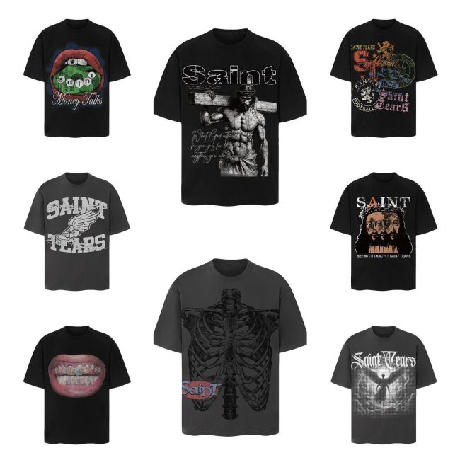 Saint Michael vintage European and American trendy heavy-duty loose-fit pure cotton couple's short-sleeve summer T-shirt for men and women