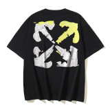 25ss American style trendy brand high-quality off-shoulder short-sleeve T-shirt with melting arrow gradient starry sky ink splatter design for men and women
