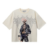 European and American trendy brand BKYS rhinestone bling glitter washed vintage loose-fit pure cotton terry short-sleeve T-shirt for men and women