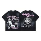 American trendy high street Hellstar men's and women's heavy washed distressed loose vintage short-sleeve T-shirt