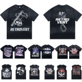 New Saint Vintage Washed Distressed Letter Print Dark American Style Loose Short Sleeve T-Shirt