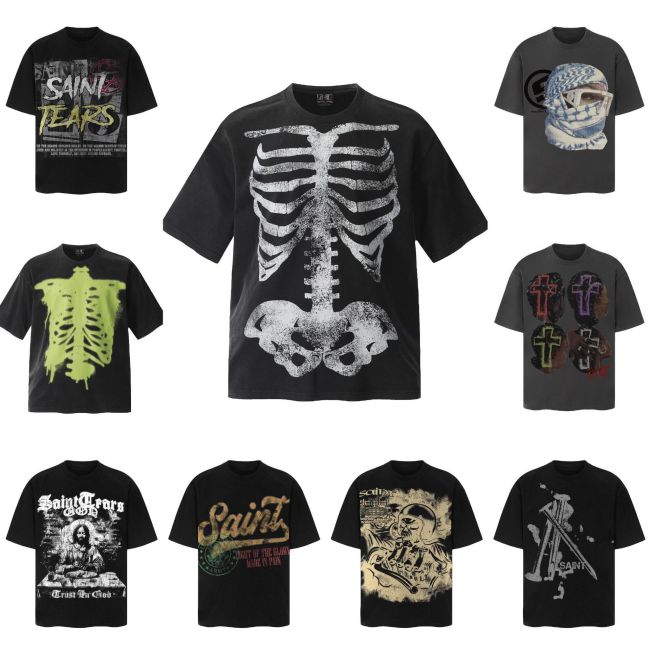 SAINT MICHAEL American fashion brand high street retro summer short-sleeve street style printed personalized loose T-shirt for men and women