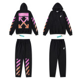 25 trendy off-brand OW series arrow oil painting graffiti print loose casual unisex hooded sweatshirt set