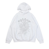 25ss high-quality Sp555der trendy high street style rhinestone embossed letter spider web hoodie for men and women