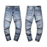 Cross-border European and American Purple Brand jeans, washed, distressed, vintage, ripped, with splatter paint, cool and stylish, Amiri American style