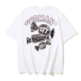 25ss American style trendy brand high-quality off-shoulder short-sleeve T-shirt with melting arrow gradient starry sky ink splatter design for men and women