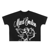 MIXED EMOTION High-Quality Fashionable High-Street Angel Rhinestone Vintage Loose-Fit Short-Sleeve Full-Print Unisex T-Shirt