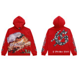 25 Cross-border Trendy American Retro God Classic Print Hooded Sweatshirt for Men and Women, Pure Cotton, High Quality, Loose Fit