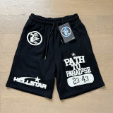 New summer style washed distressed casual shorts with flame print, trendy brand Hell Star men's knee-length shorts