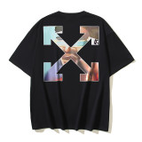 25ss American style trendy brand high-quality off-shoulder short-sleeve T-shirt with melting arrow gradient starry sky ink splatter design for men and women