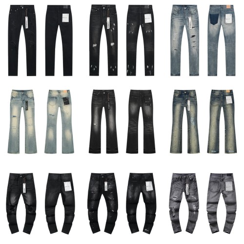 Cross-border European and American Purple Brand jeans, washed, distressed, vintage, ripped, with splatter paint, cool and stylish, Amiri American style