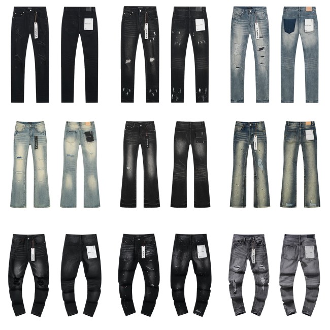 Cross-border European and American Purple Brand jeans, washed, distressed, vintage, ripped, with splatter paint, cool and stylish, Amiri American style