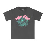 New European and American trendy high street couple's loose-fitting SP555DER spider web print short-sleeve T-shirt