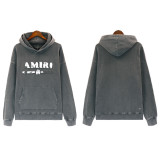 Amiri American streetwear brand logo embroidered loose vintage distressed washed casual hoodie and sweatpants unisex set